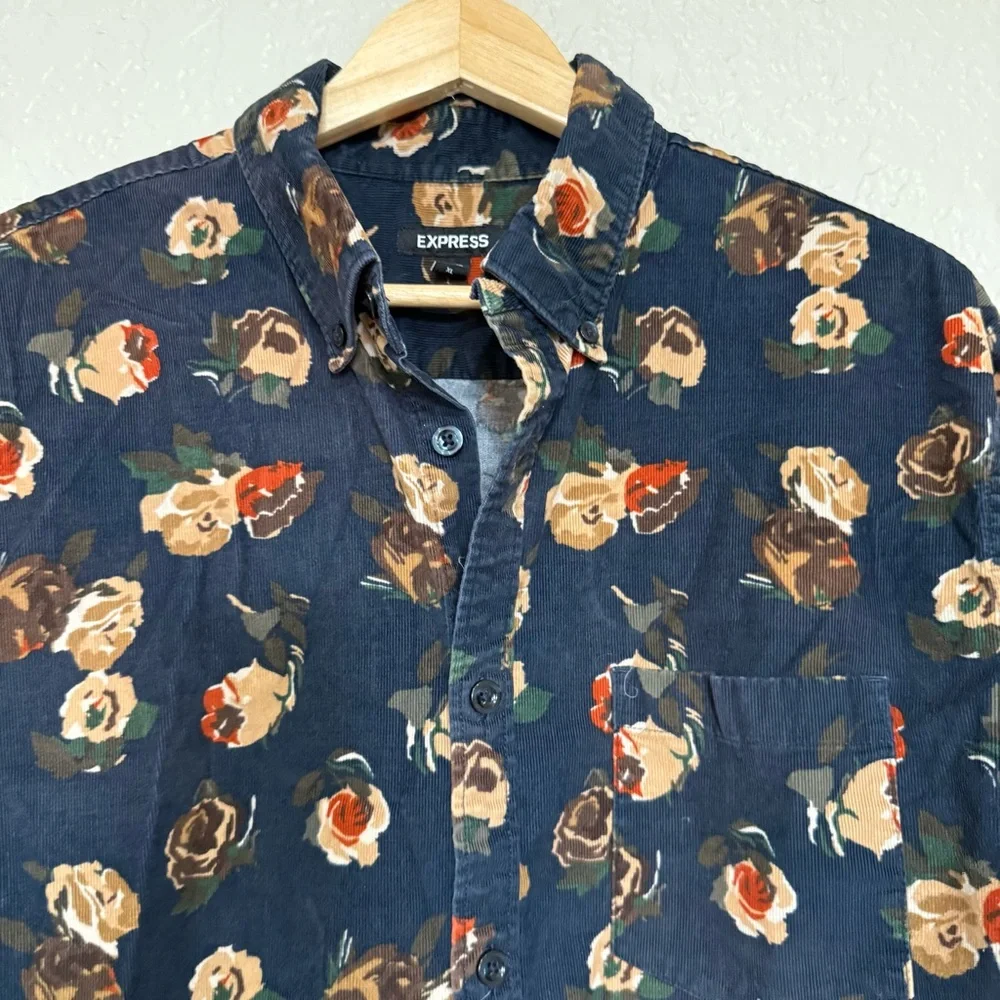 Express Men's Floral Print Corduroy Button-Down Shirt Size XL - Picture 6 of 6